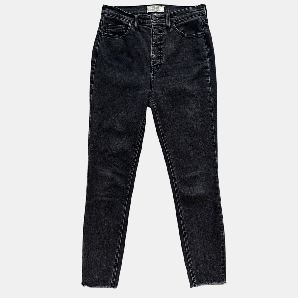 We the FREE PEOPLE Black CRVY Jeans High Rise Button Fly Raw Hem Sz‎ 26 Skinny